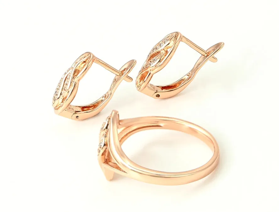 18k Rose gold plated earrings and ring Size 6 Jewelry set * Clearance *