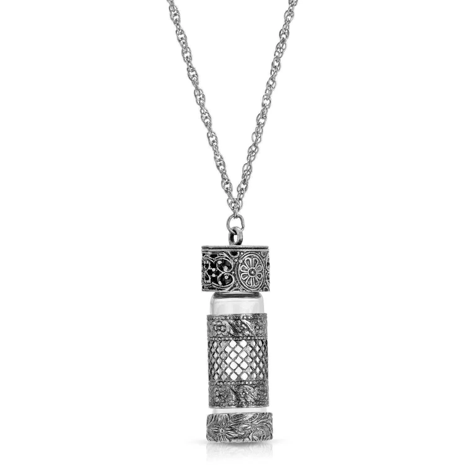 1928 Jewelry Etched Floral Glass Vial Necklace 30