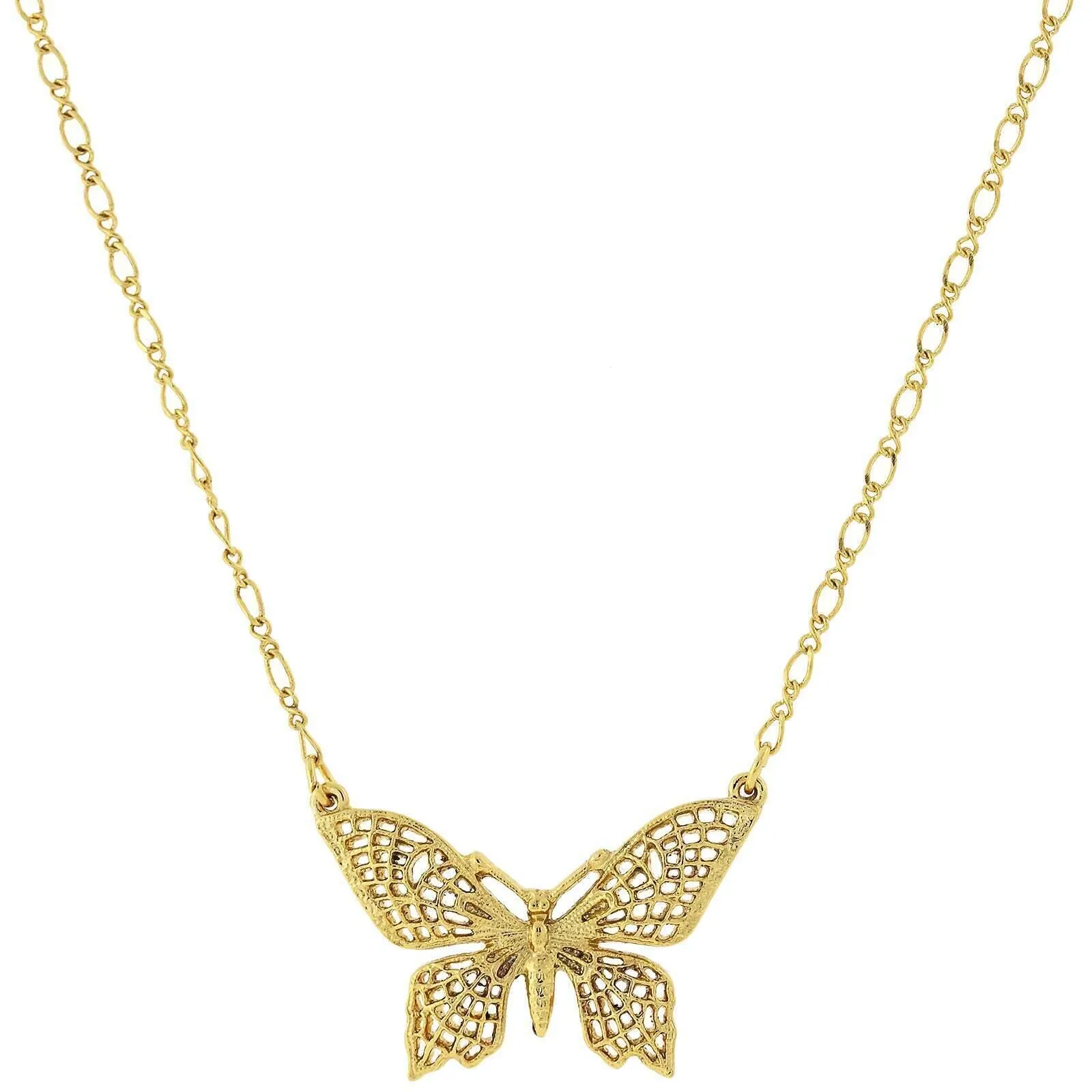 1928 Jewelry Gold Filigree Butterfly Pendant Necklace 16 + 3 Extender