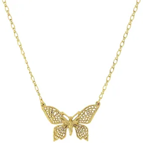 1928 Jewelry Gold Filigree Butterfly Pendant Necklace 16 + 3 Extender