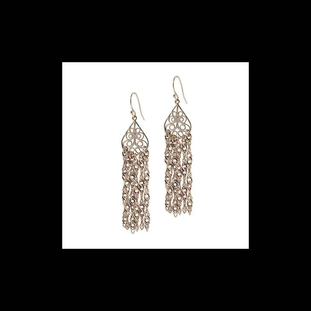 1928 Jewelry Rose Gold Teardrop Filigree & Tassel Earrings