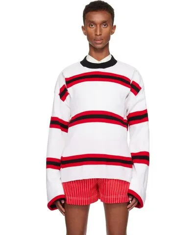 Adam Jones SSENSE Exclusive White Football Stripe Scarf Sweater