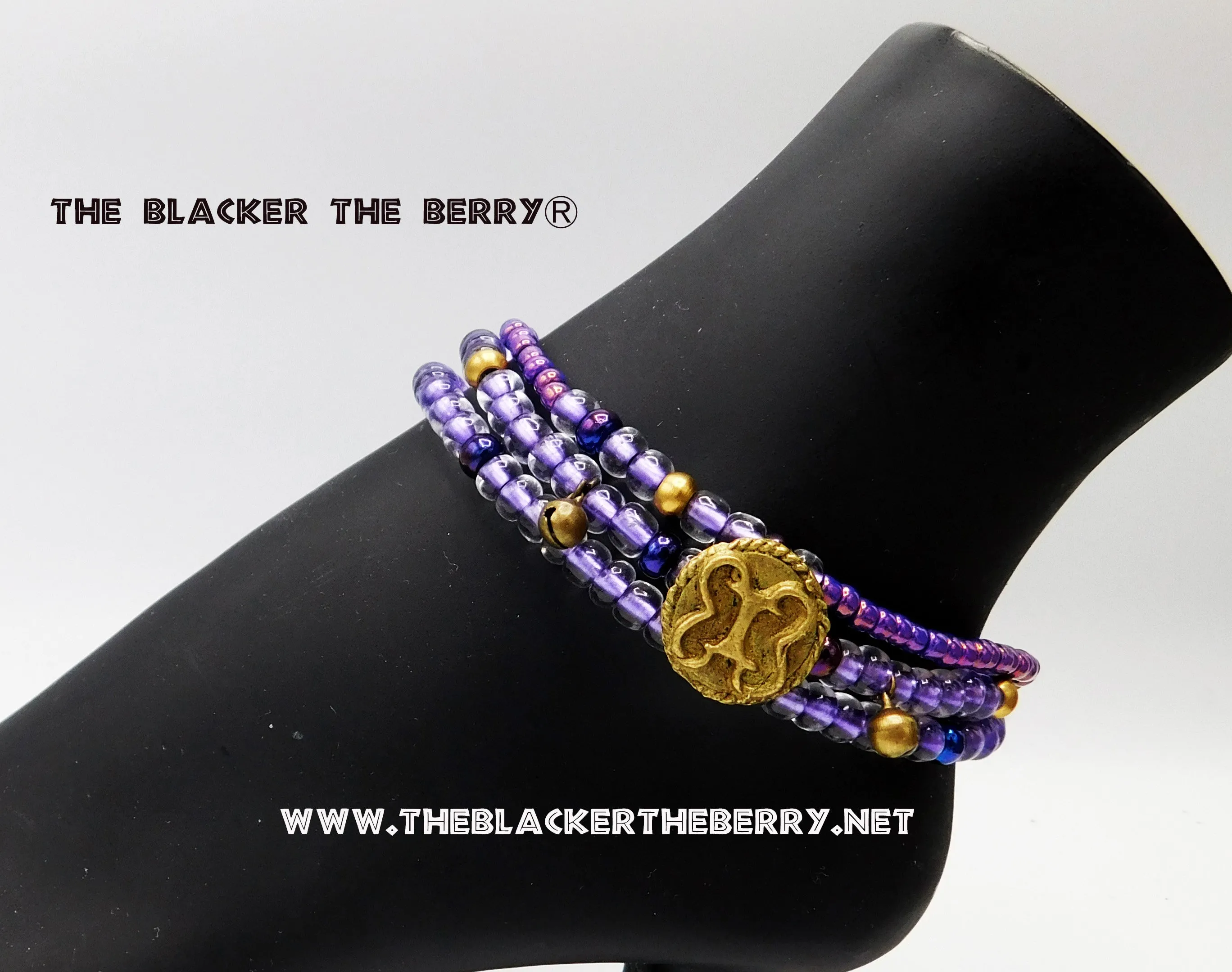 Anklet African Adinkra Ethnic Jewelry Purple Women