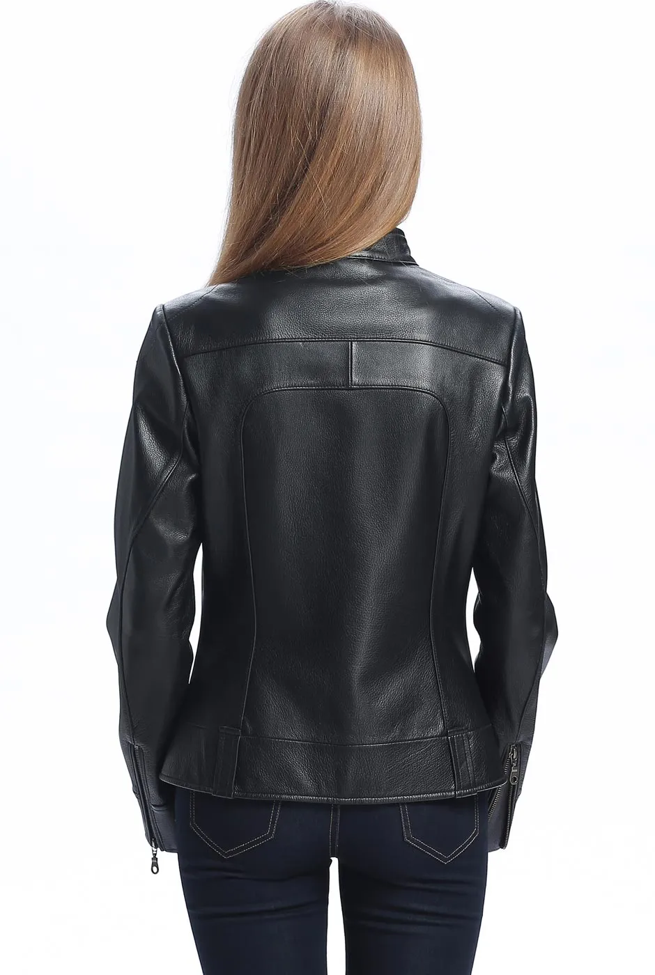 BGSD Women Maura Zip Front Lambskin Leather Jacket