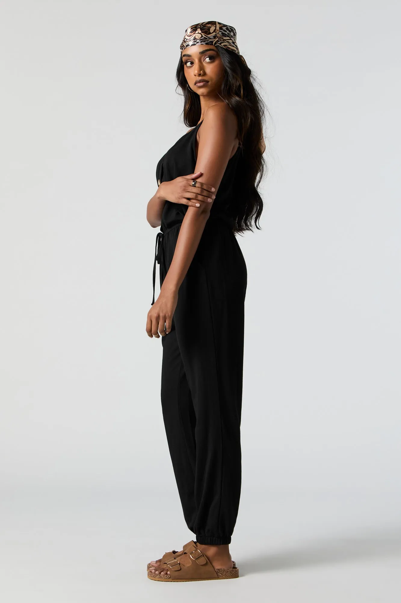 Black Button-Up Cami Jumpsuit