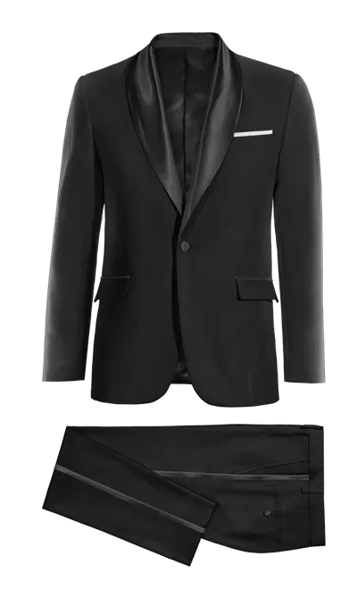 Black essential Tuxedo with handkerchief & wide lapel