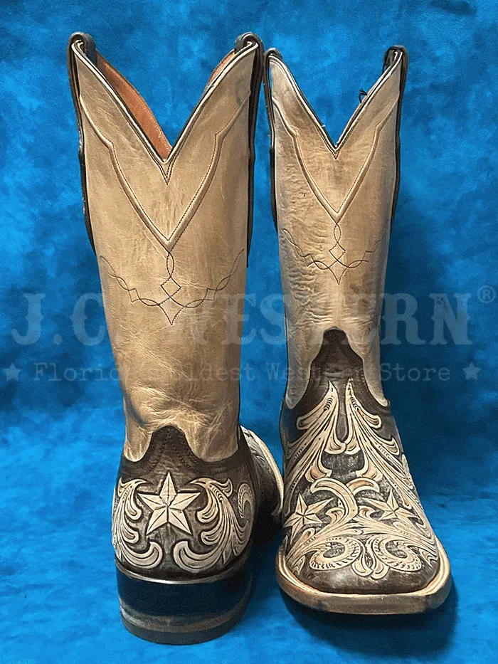 Black Jack HT-264-96 Mens Handtooled Stars Square Toe Boot Vintaged Chocolate Natural