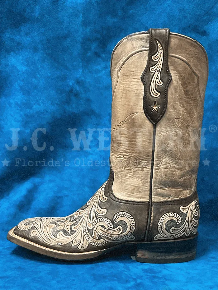 Black Jack HT-264-96 Mens Handtooled Stars Square Toe Boot Vintaged Chocolate Natural