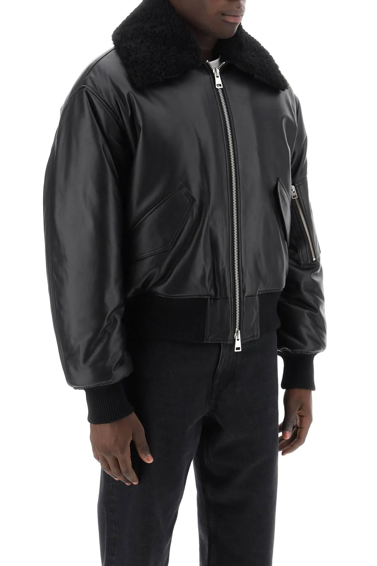 BLACK LEATHER BOMBER JACKET