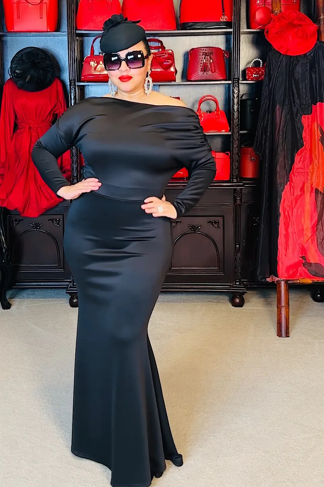 Black Off The Shoulder Long Mermaid Style Dress