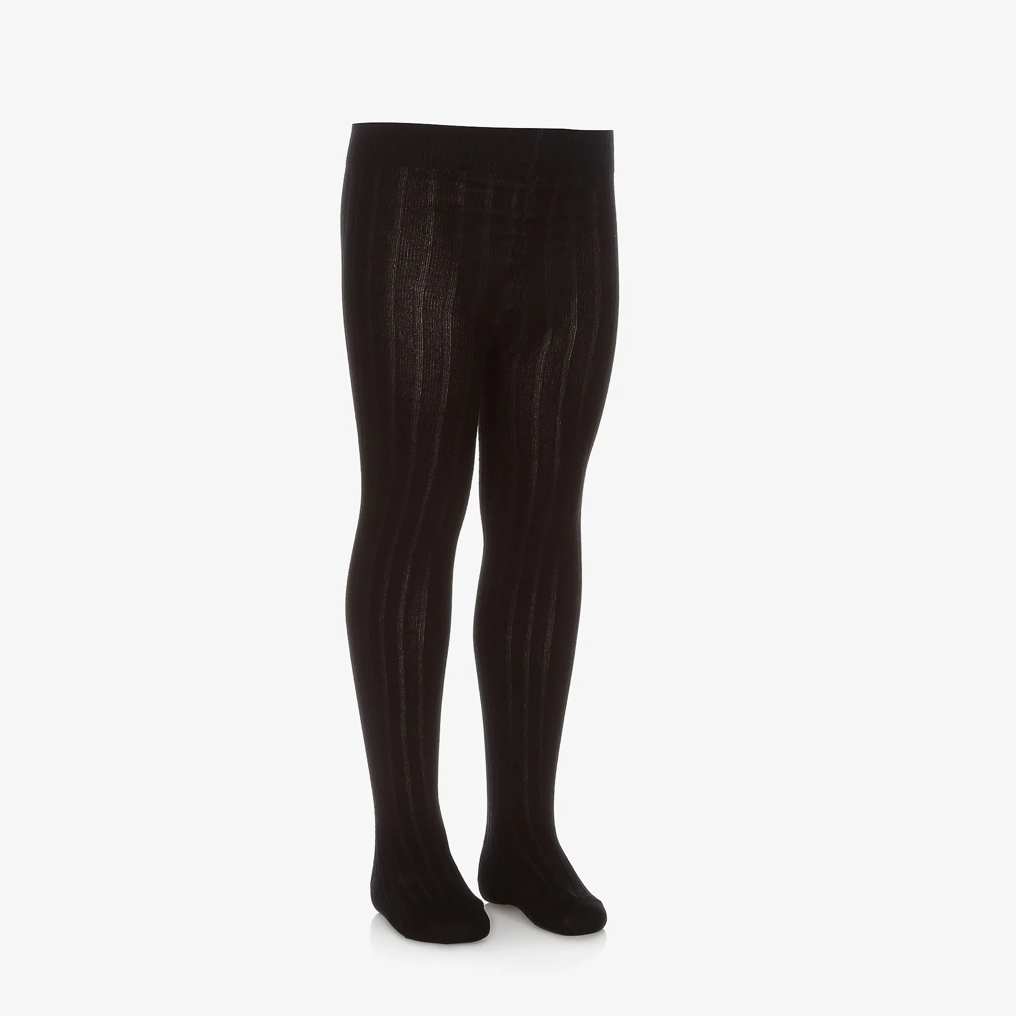 Black Ribbed Cotton Knit Tights