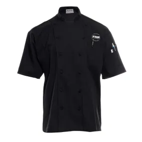 Black Short Sleeve Mesh-Back Chef Coat with Fish Logo