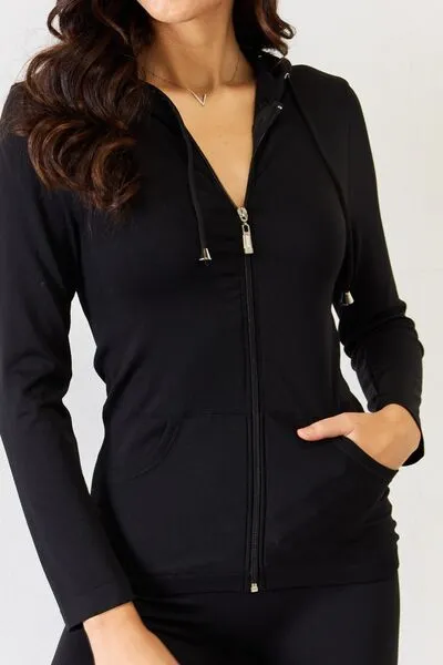 Black Zip Up Drawstring Hoodie and Leggings Set