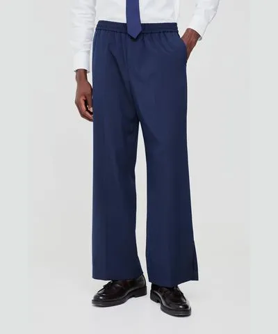 boohoo Mens Elastic Waist Split Hem Wide Leg Tailored Pants