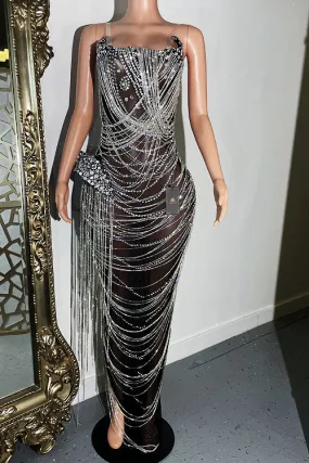 Celeb Diamante Tassel Dress(Ready To Ship)