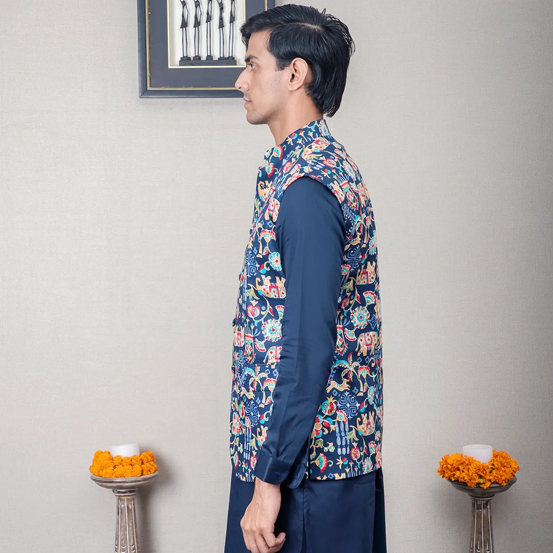 Chanakya Abstract Print Nehru Jacket