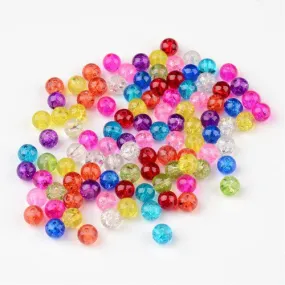 Crackle Glass Beads, Round, Transparent, Mixed Colors, 6mm