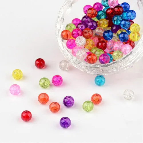 Crackle Glass Beads, Round, Transparent, Mixed Colors, 6mm