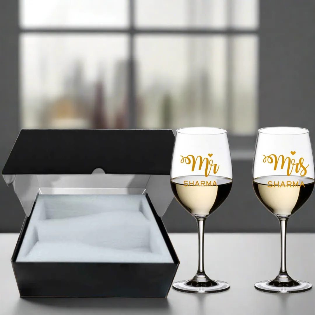 Custom Wine Glasses Set Of 2 Gifts for Couples - Mr & Mrs