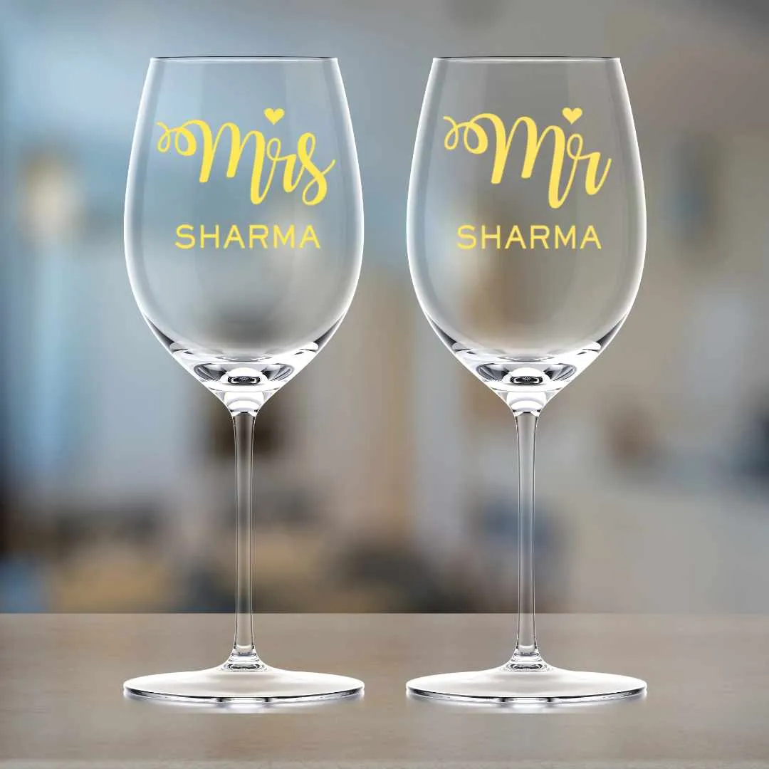 Custom Wine Glasses Set Of 2 Gifts for Couples - Mr & Mrs