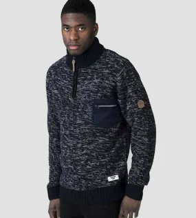 D555 Mens Zipper Neck Sweater With Woven Zipper Chest Pocket (REMINGTON BLACK)