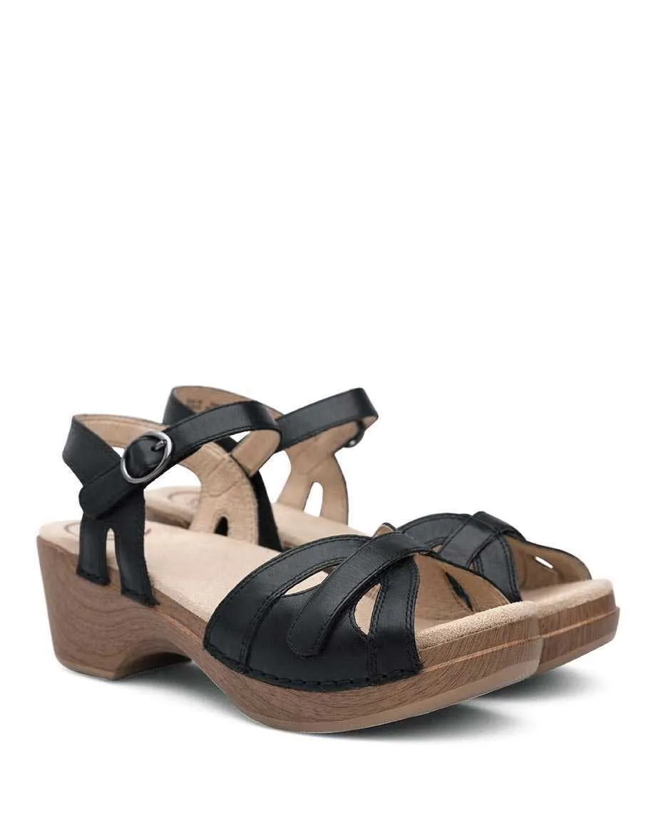 Dansko Womens Season Sandal- Black Smooth Leather