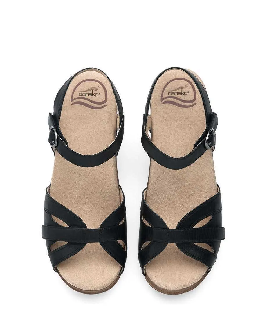 Dansko Womens Season Sandal- Black Smooth Leather