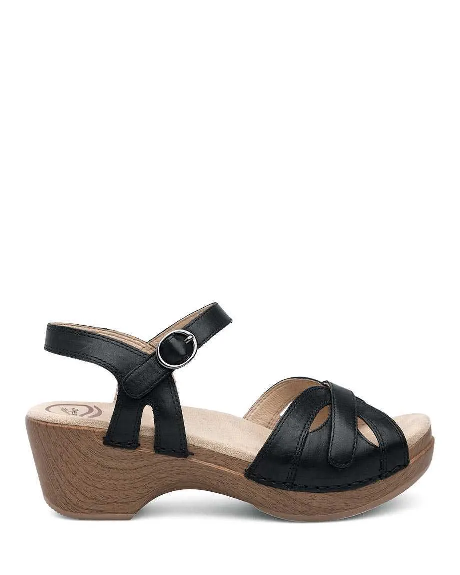 Dansko Womens Season Sandal- Black Smooth Leather