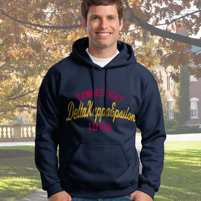 Delta Kappa Epsilon State and Date Printed Hoody - Gildan 18500 - CAD