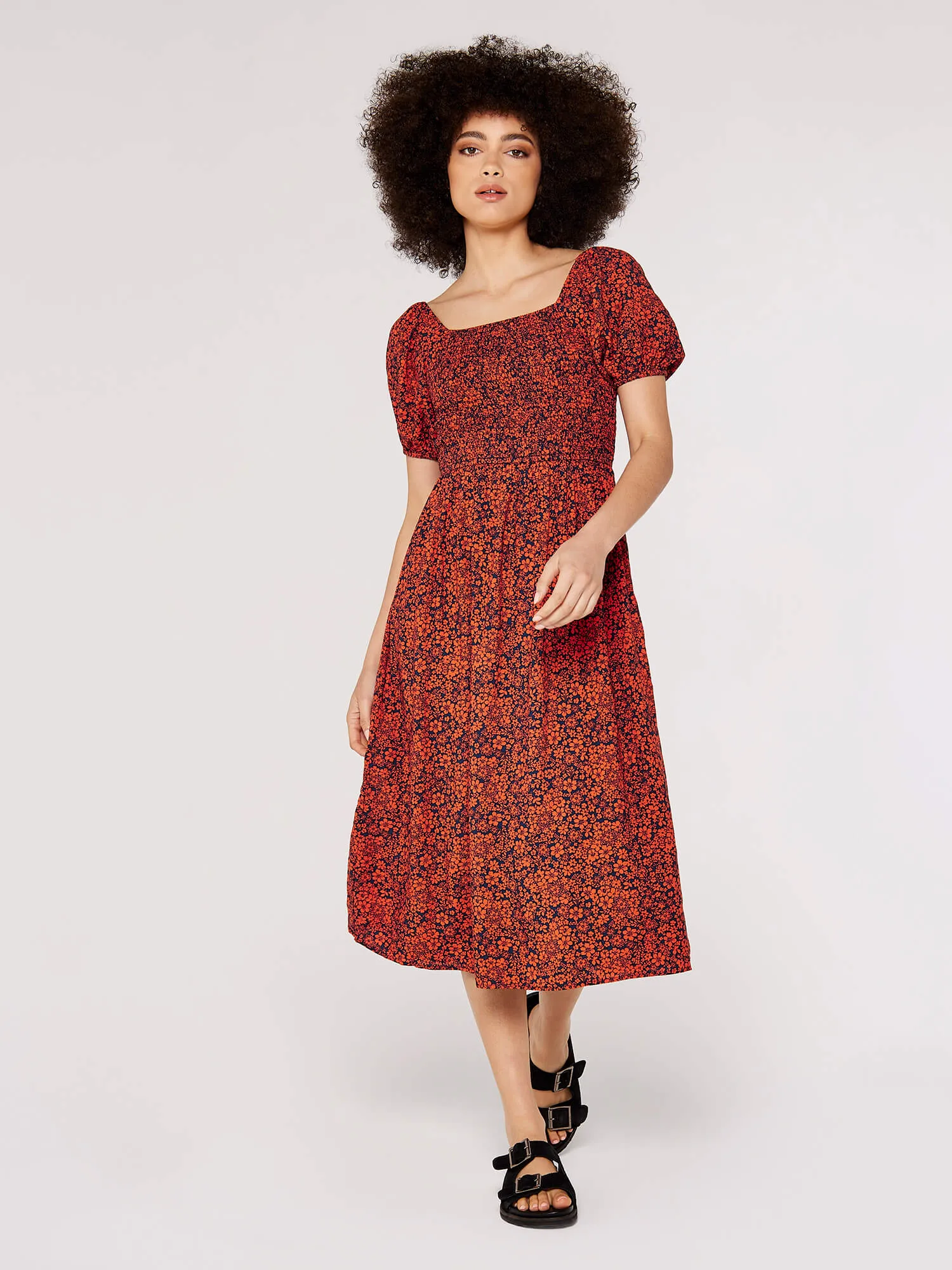 Ditsy Puff Sleeve Midi Dress | Apricot Clothing