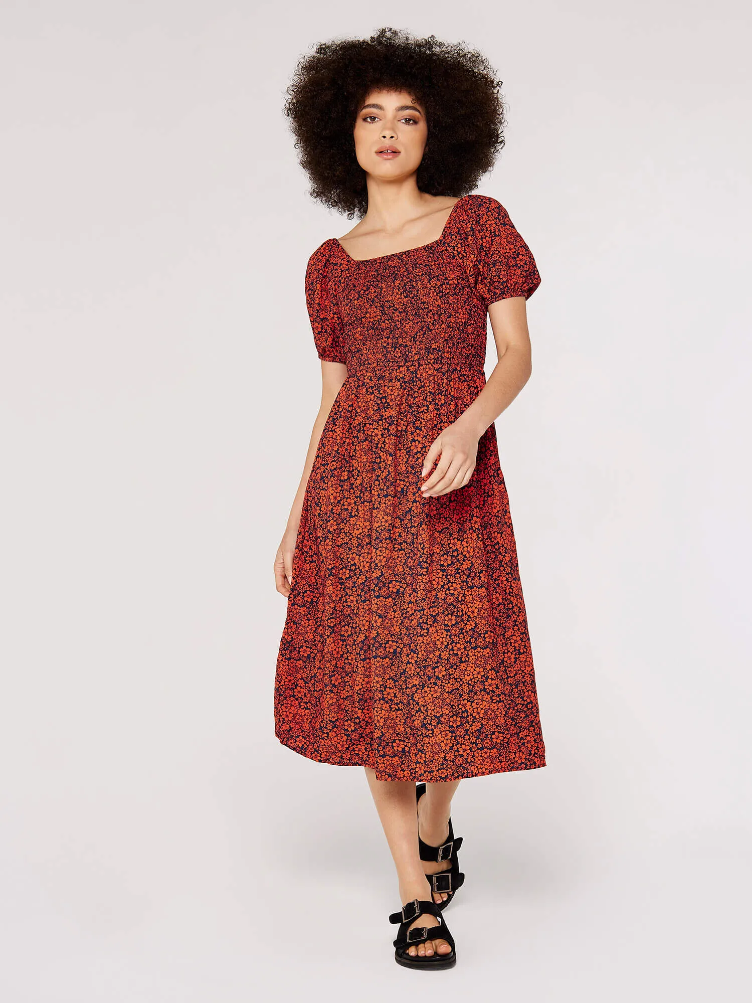 Ditsy Puff Sleeve Midi Dress | Apricot Clothing