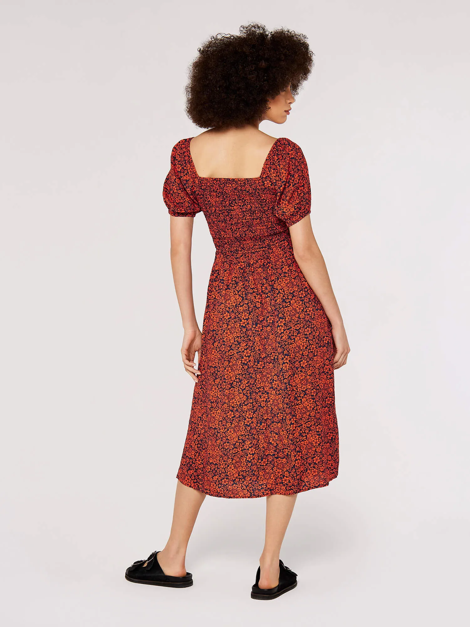 Ditsy Puff Sleeve Midi Dress | Apricot Clothing