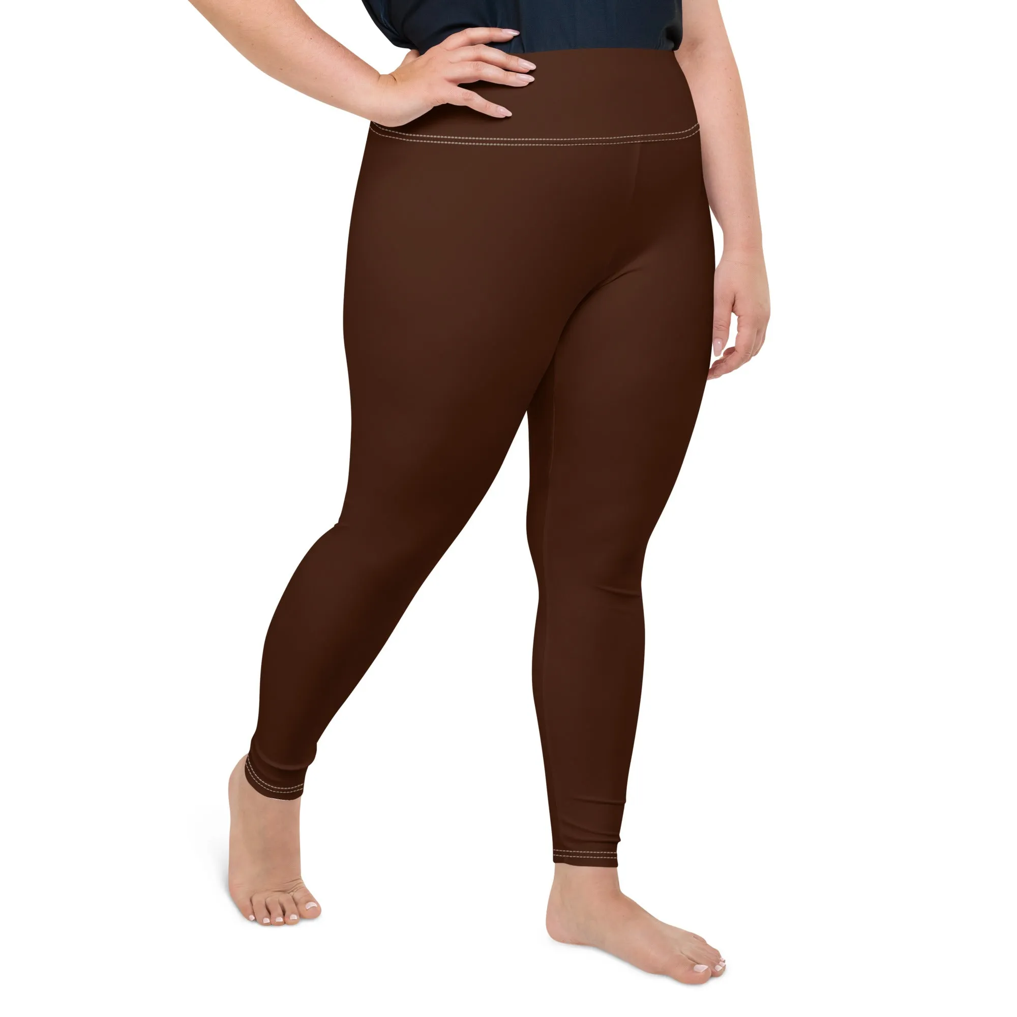 Empower Your Moves: Plus Size Solid Yoga Leggings for Women - Chocolate