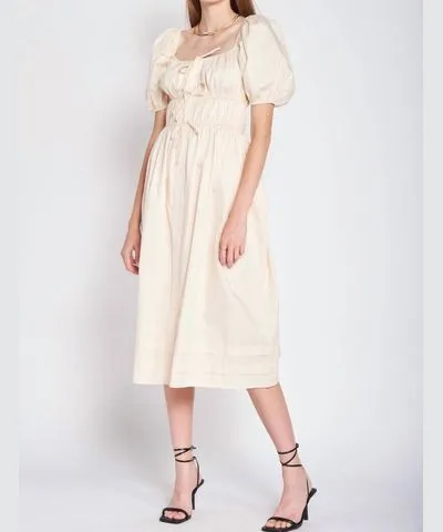 En Saison Sveta Puff Sleeve Dress In Cream