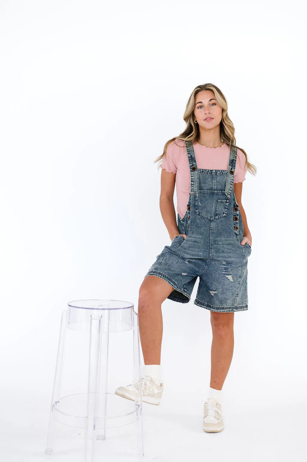 Frankie Denim Overall Shorts in Blue