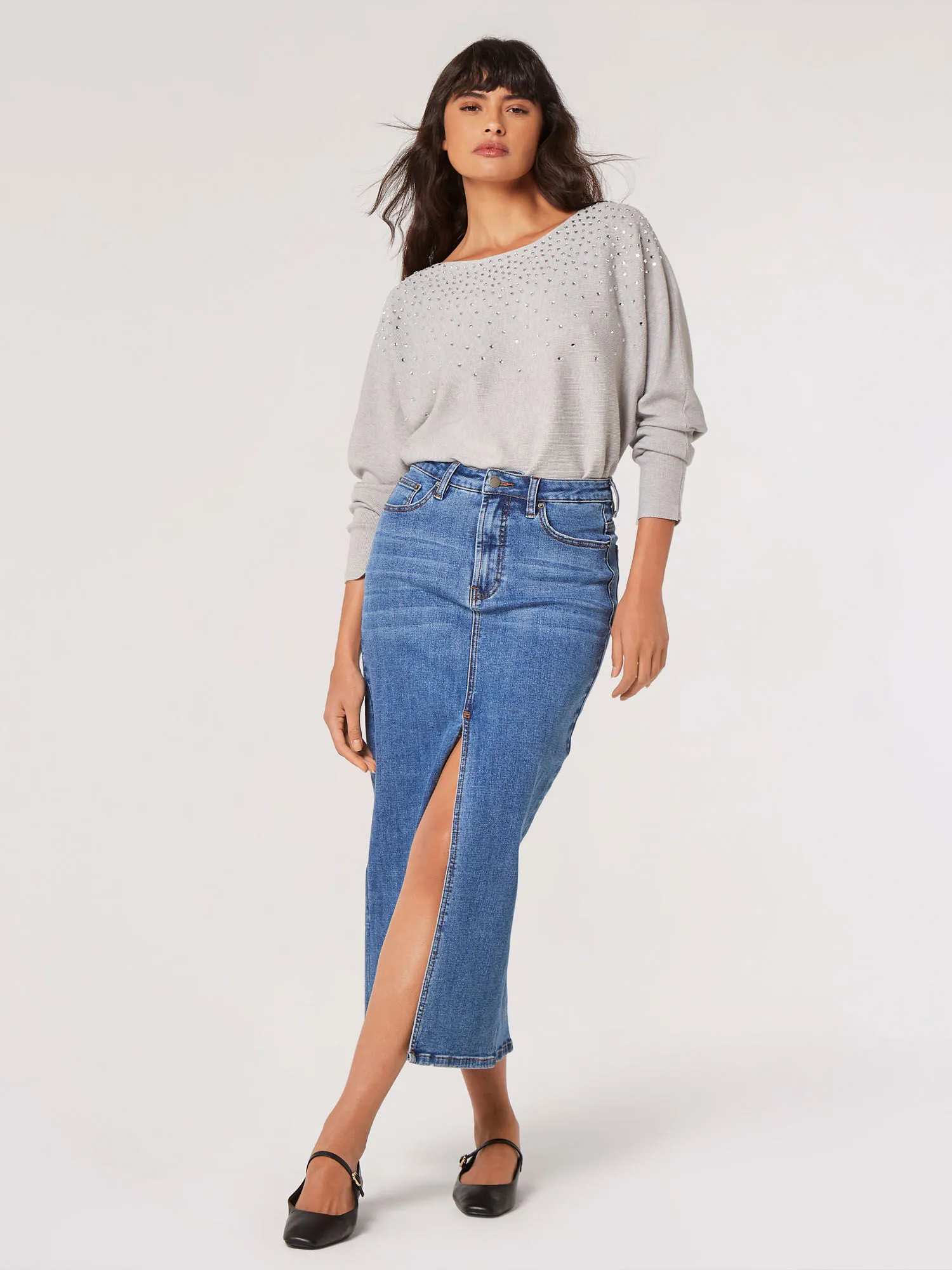 Gem Embellished Batwing Jumper | Apricot Clothing