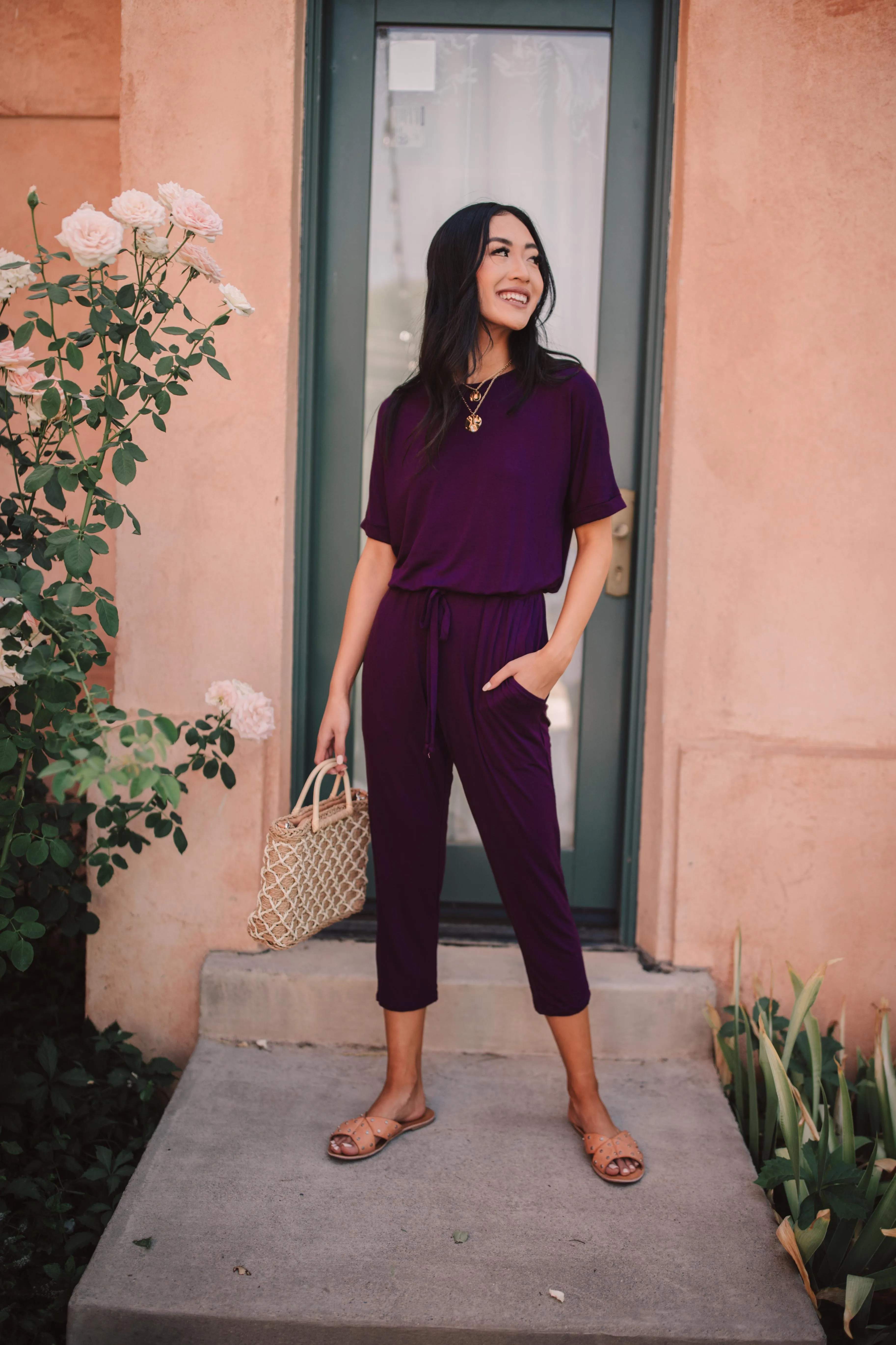 Girl Next Door Jumpsuit In Plum - On Hand