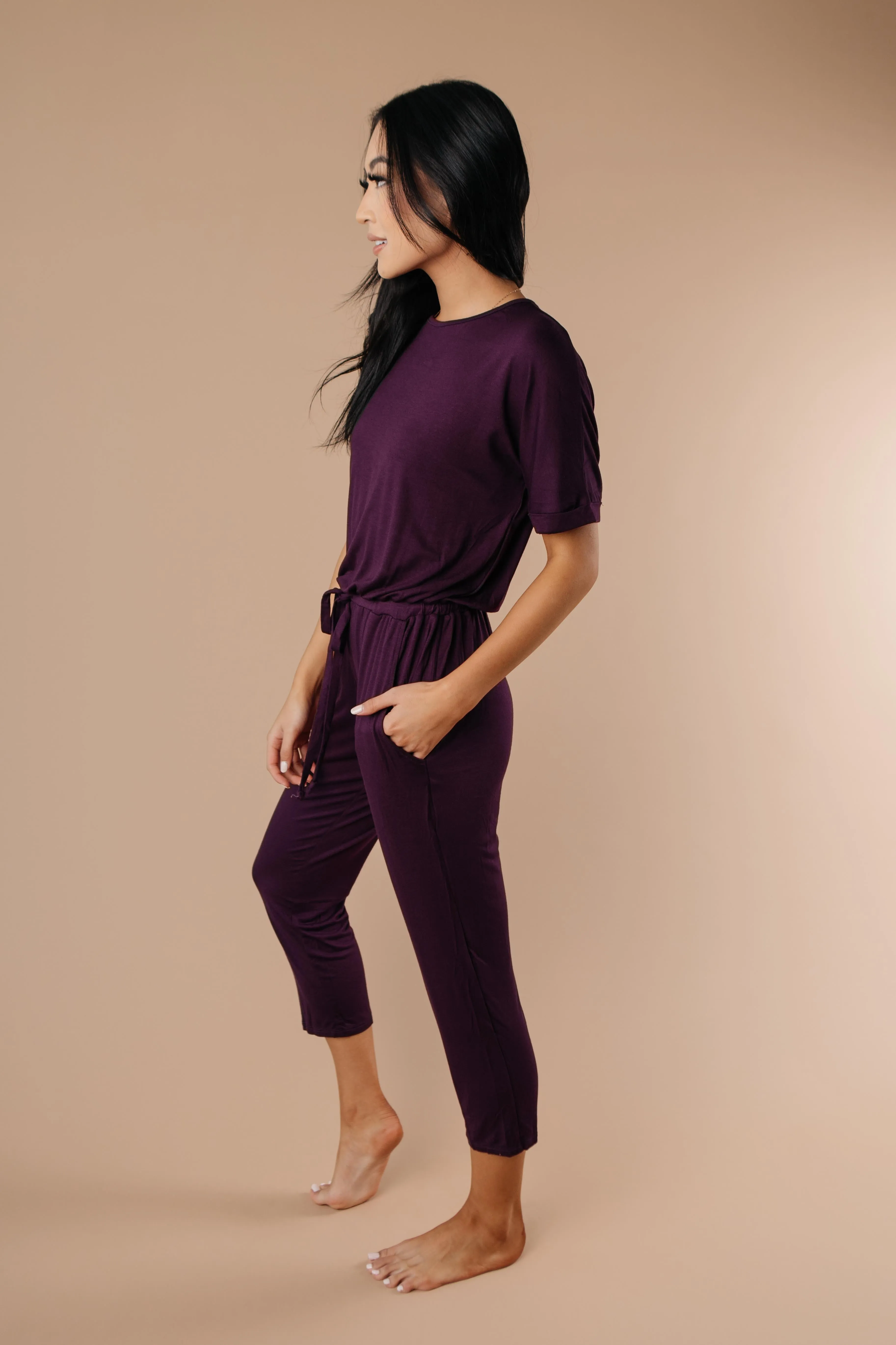 Girl Next Door Jumpsuit In Plum - On Hand