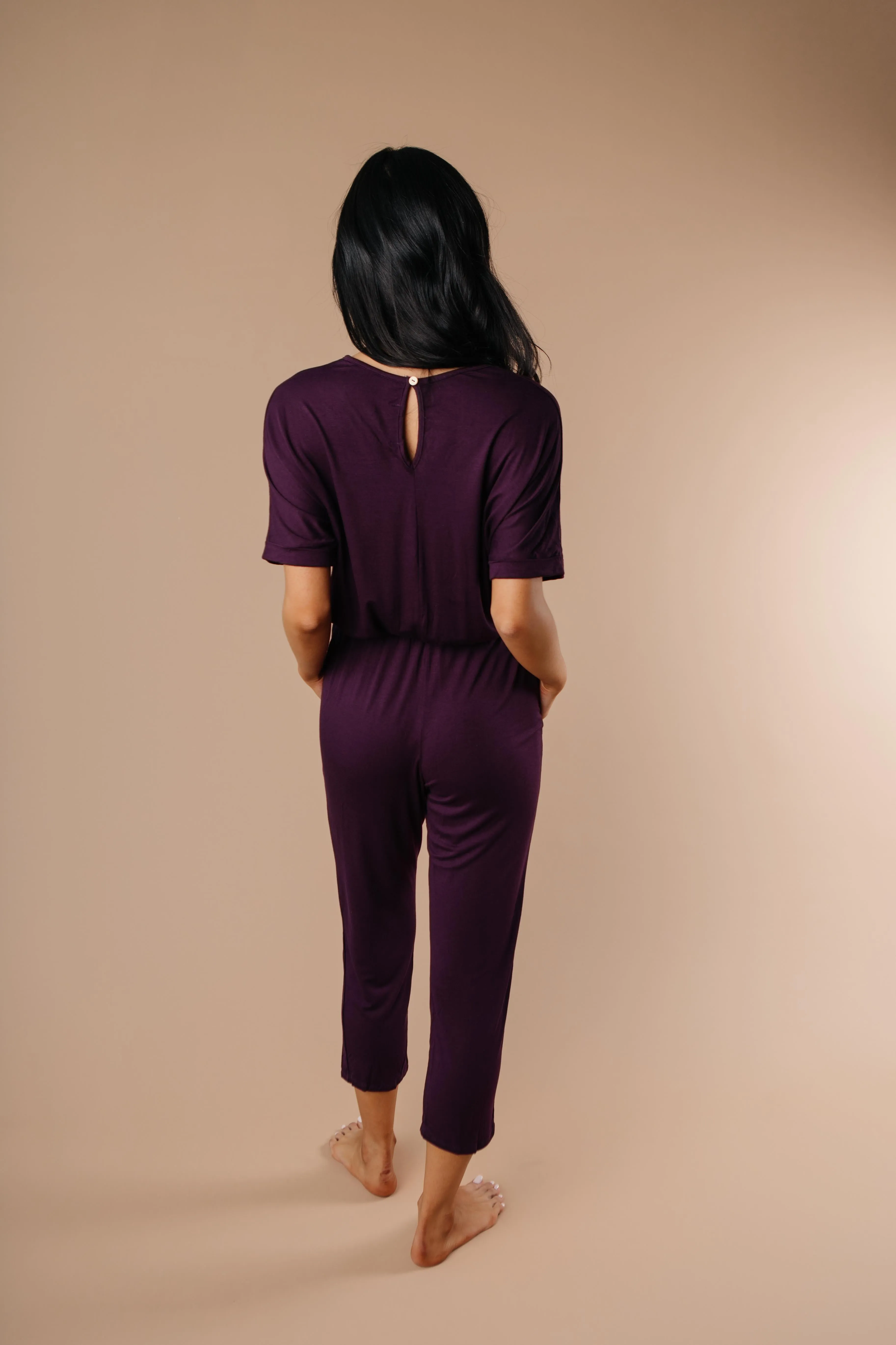 Girl Next Door Jumpsuit In Plum - On Hand