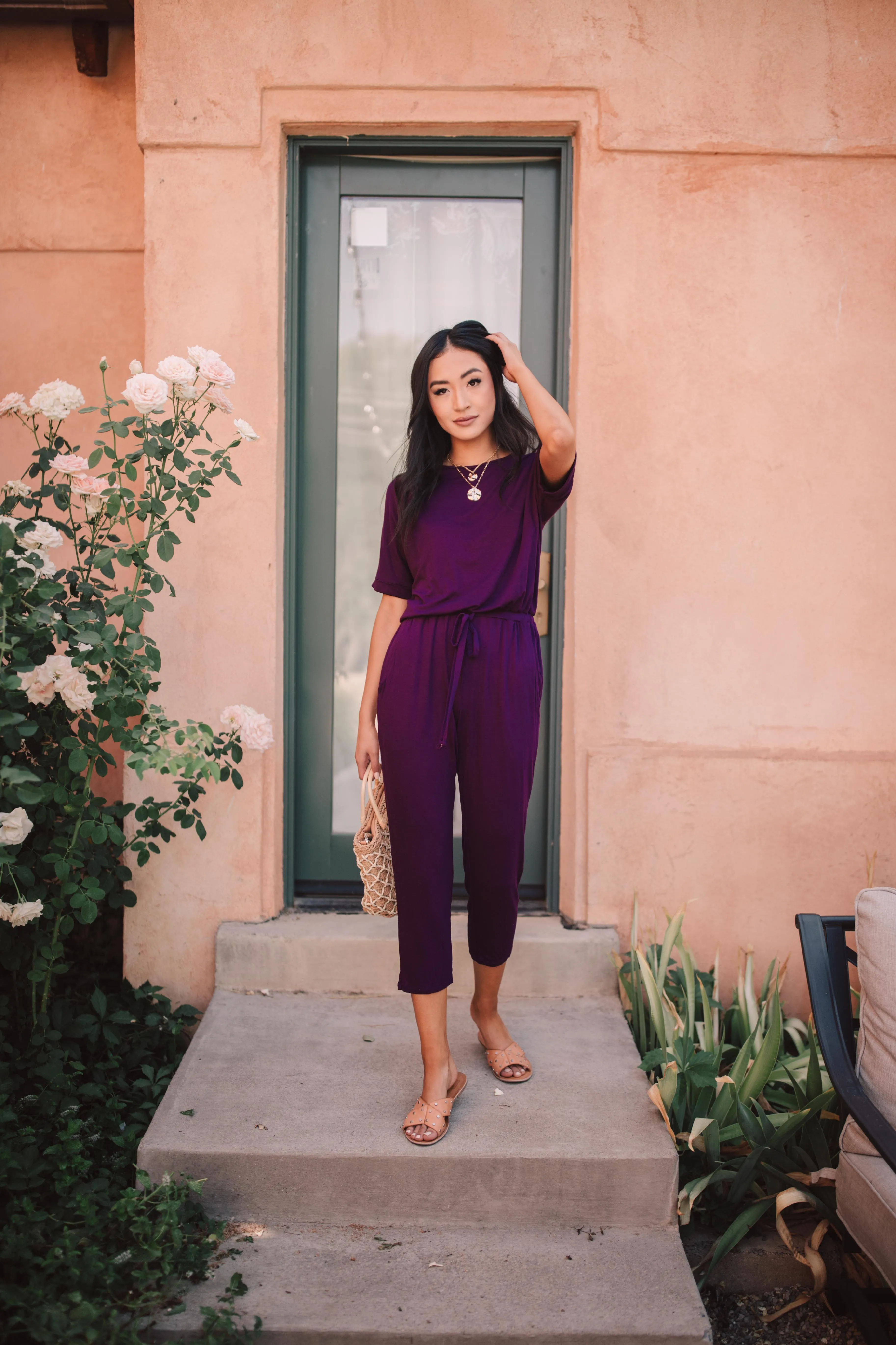 Girl Next Door Jumpsuit In Plum - On Hand