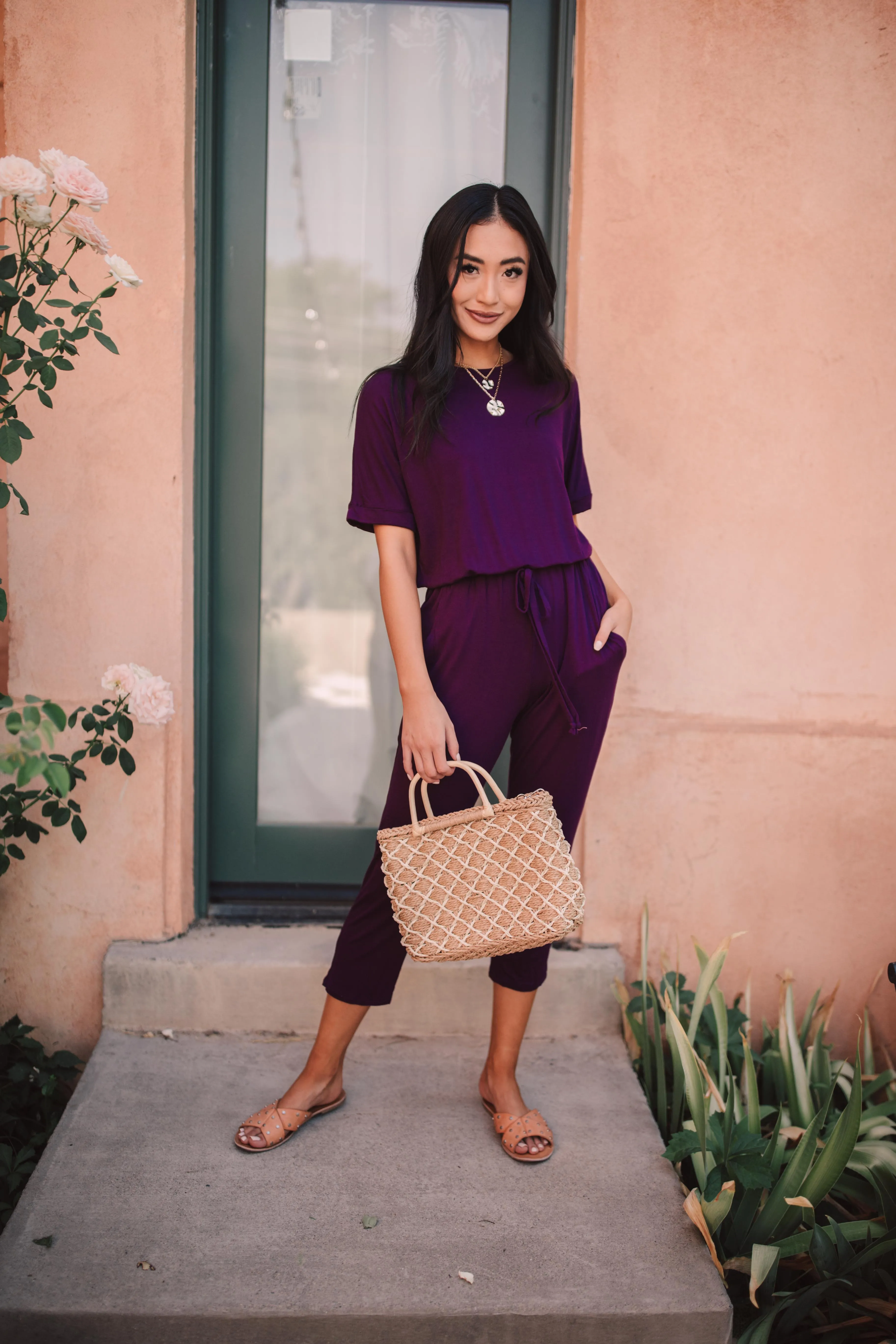 Girl Next Door Jumpsuit In Plum - On Hand