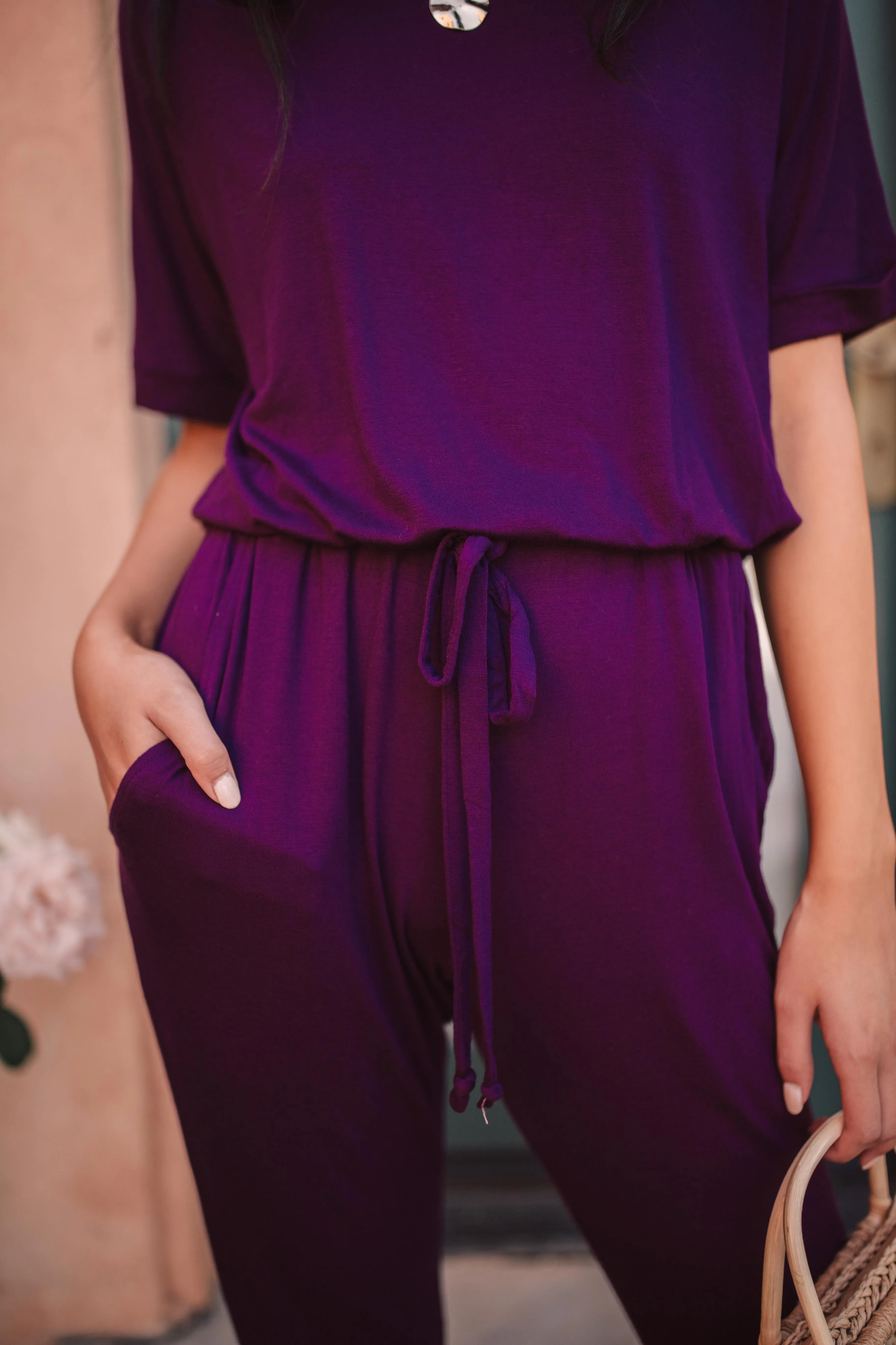 Girl Next Door Jumpsuit In Plum - On Hand