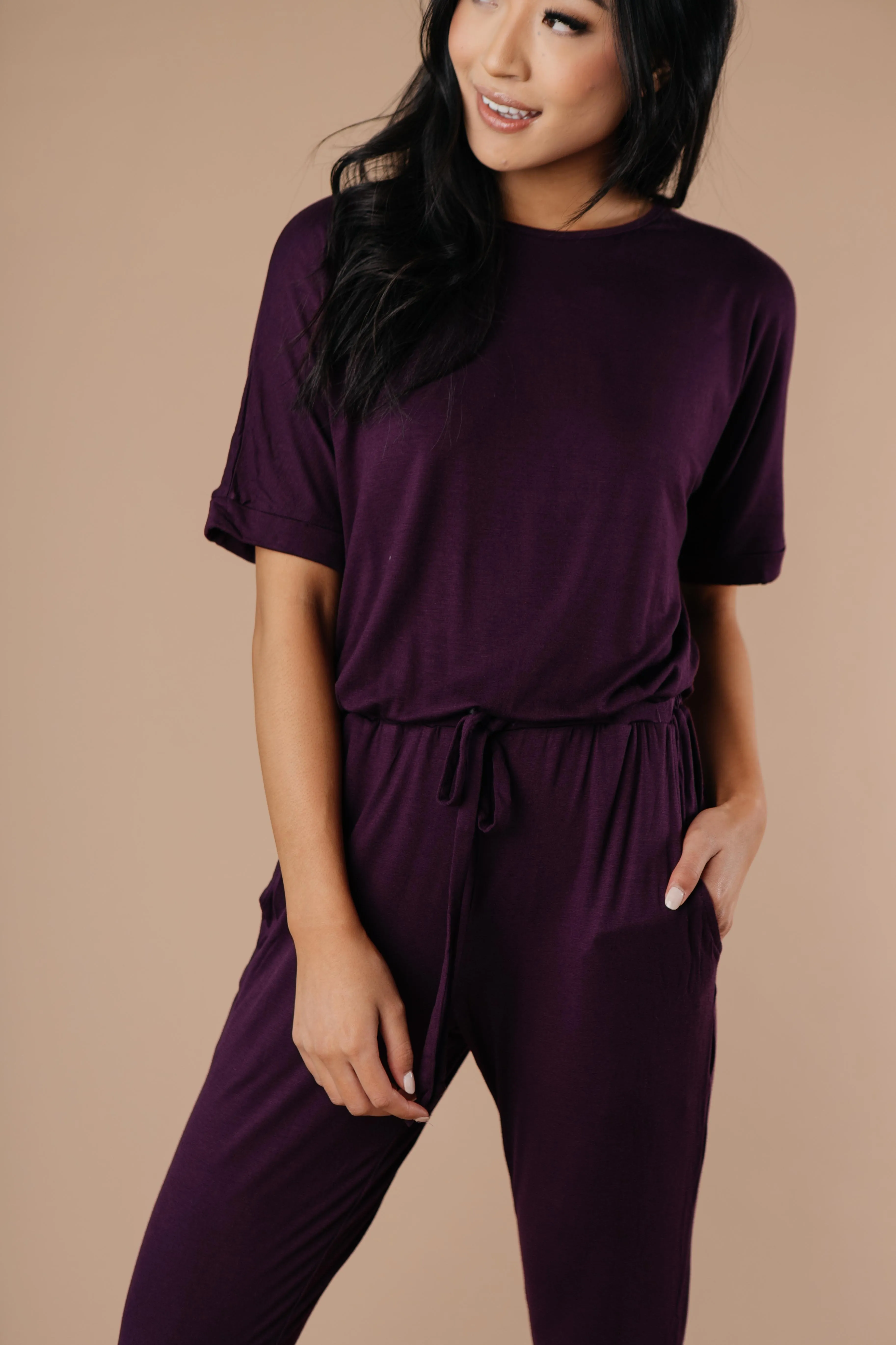 Girl Next Door Jumpsuit In Plum - On Hand