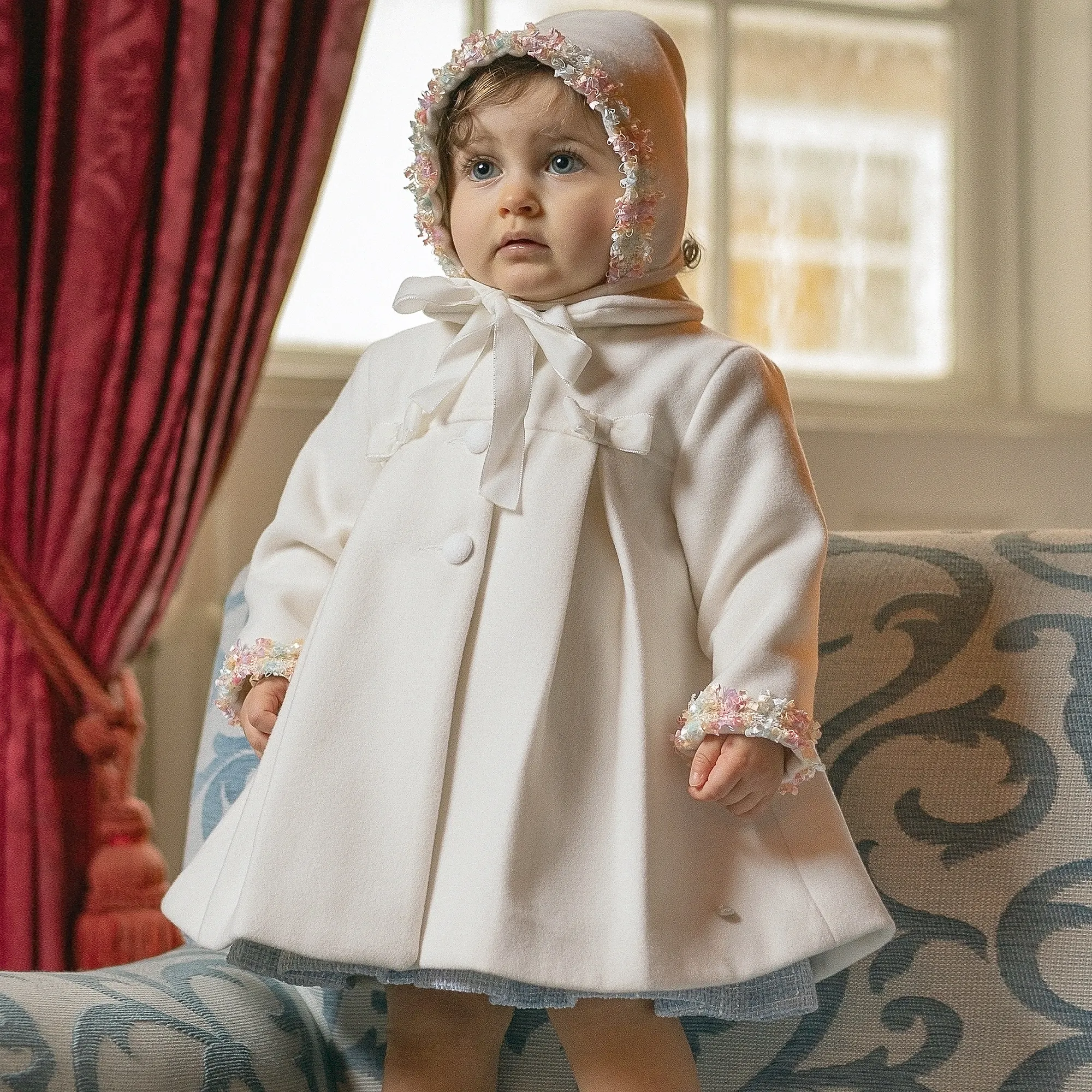 Girls Ivory Coat & Bonnet Set