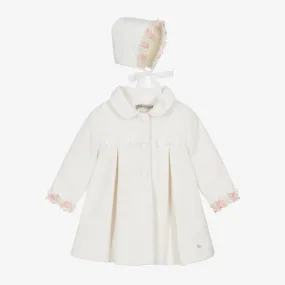 Girls Ivory Coat & Bonnet Set