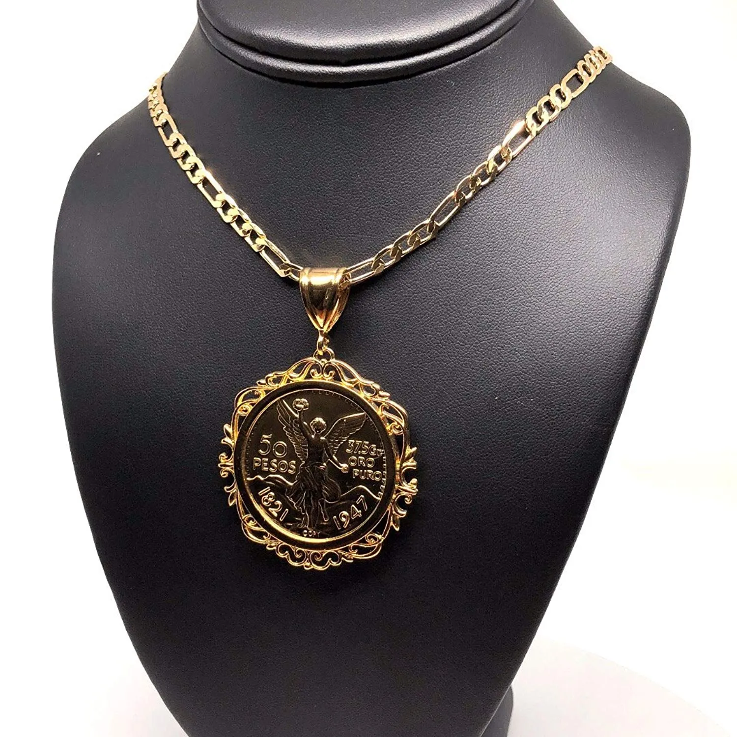 Gold Plated Jewelry Gold Plated Mexican Coin Mexican Centenario Mexicano Replica de Oro Laminado Con Cadena de 26