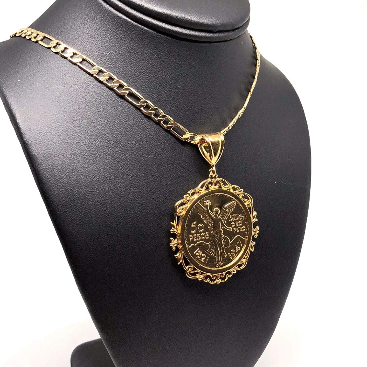 Gold Plated Jewelry Gold Plated Mexican Coin Mexican Centenario Mexicano Replica de Oro Laminado Con Cadena de 26