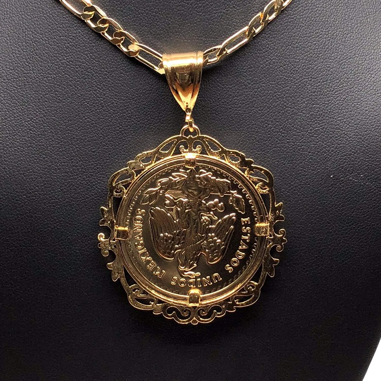 Gold Plated Jewelry Gold Plated Mexican Coin Mexican Centenario Mexicano Replica de Oro Laminado Con Cadena de 26