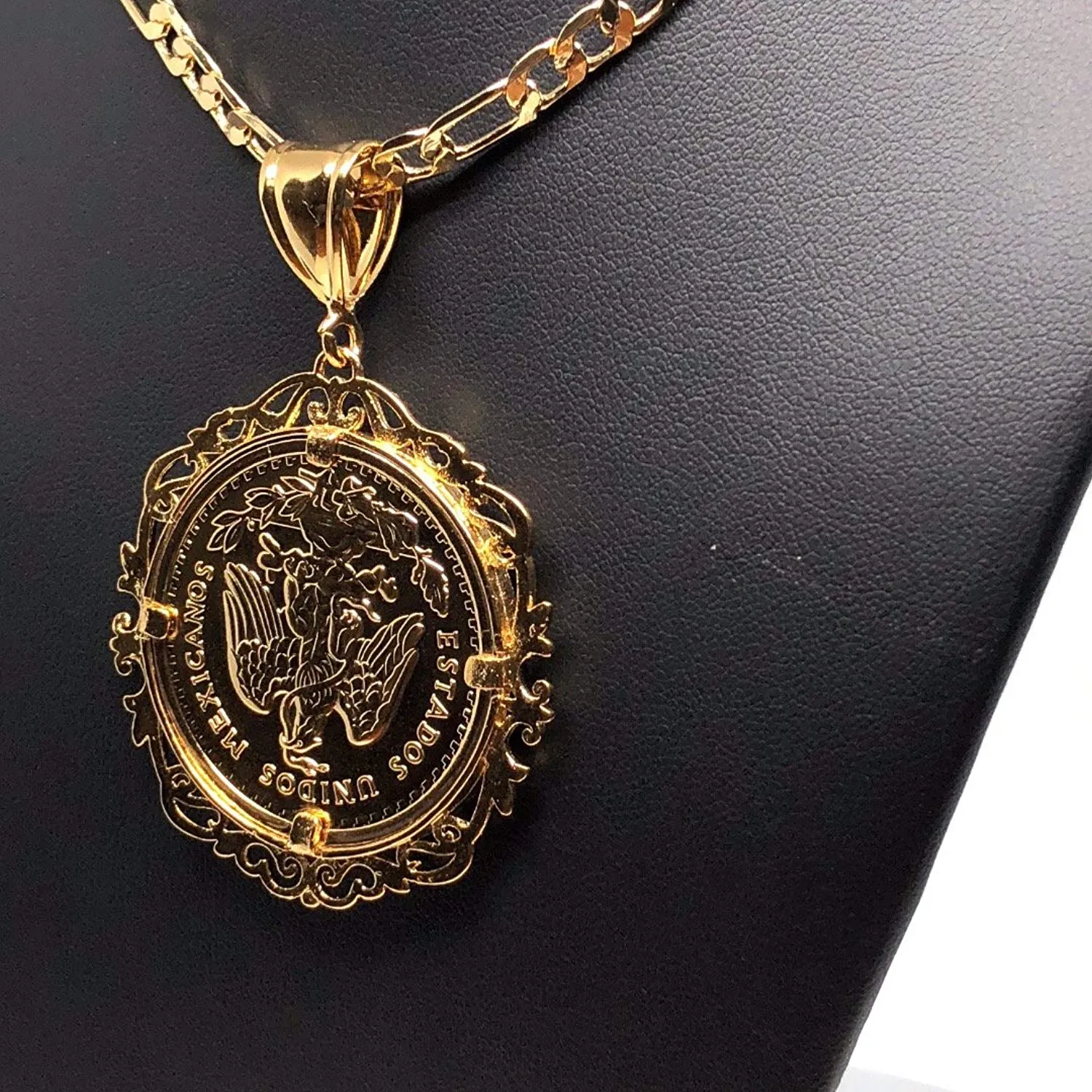 Gold Plated Jewelry Gold Plated Mexican Coin Mexican Centenario Mexicano Replica de Oro Laminado Con Cadena de 26