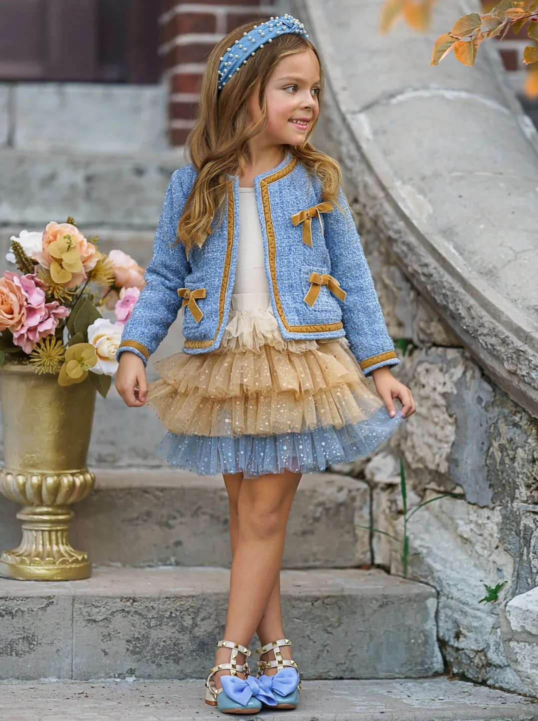 Hello Darling Blue Tweed Jacket And Tulle Skirt